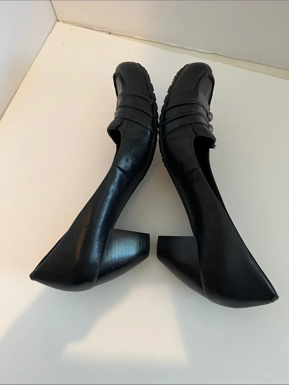 BareTraps Black Leather Mid-Heel Pumps with Stud Detail